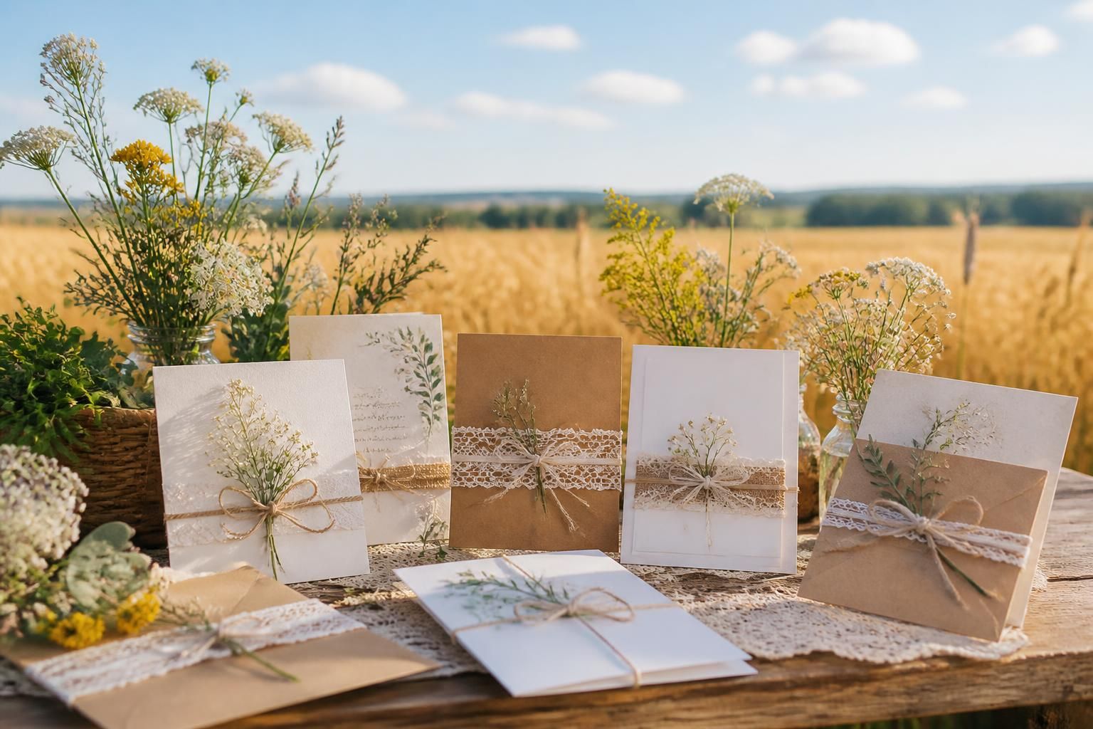 découvrez nos modèles de faire-part de mariage champêtre, parfaits pour une célébration élégante et naturelle.