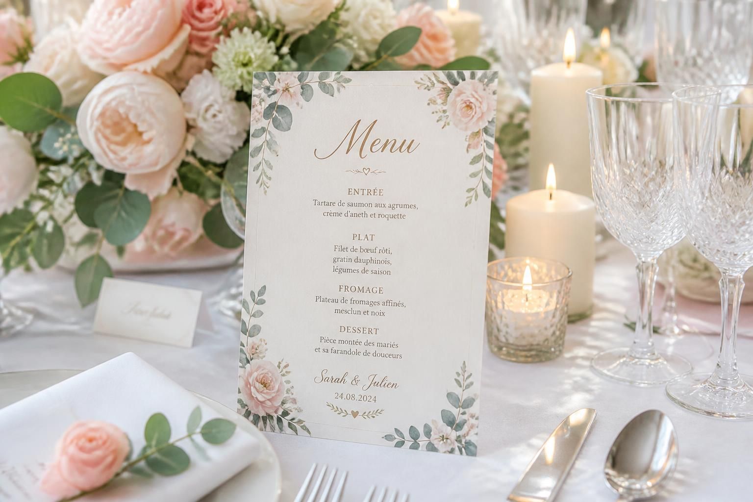 découvrez notre sélection de modèles de menus de mariage à imprimer, élégants et personnalisables pour sublimer votre réception.