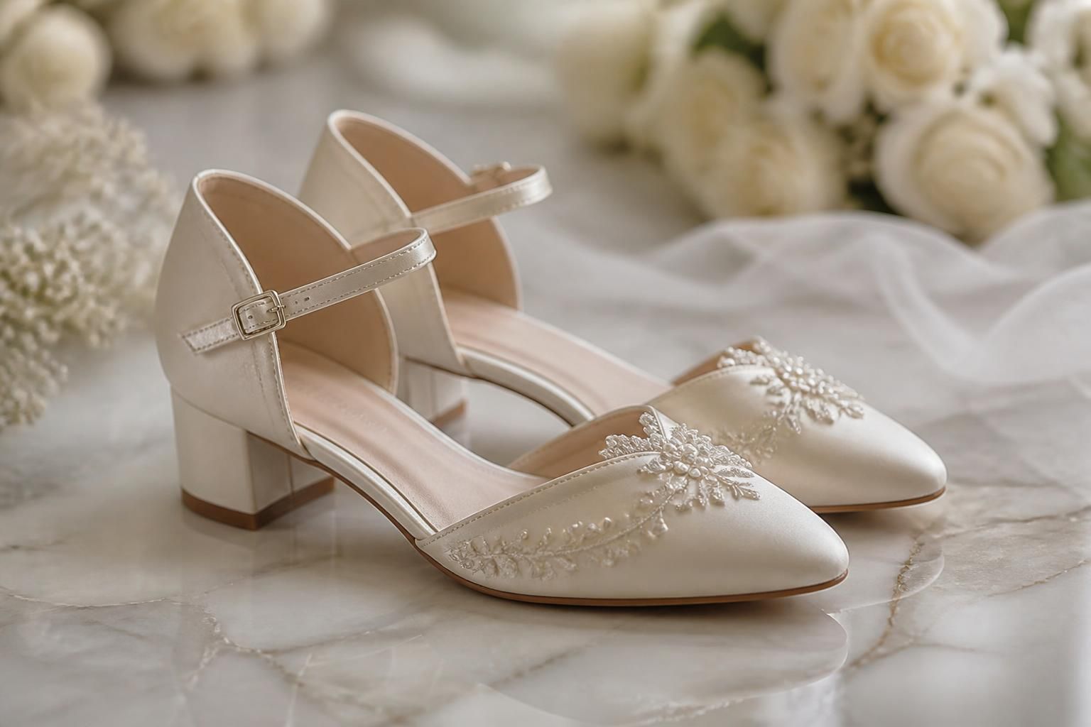 découvrez notre sélection élégante de chaussures de mariée à petit talon, alliant confort et style pour votre jour spécial.