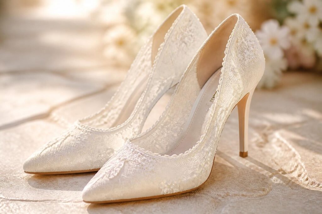 découvrez notre collection élégante de chaussures de mariée en dentelle, alliant finesse et confort pour sublimer votre jour spécial avec délicatesse et style.