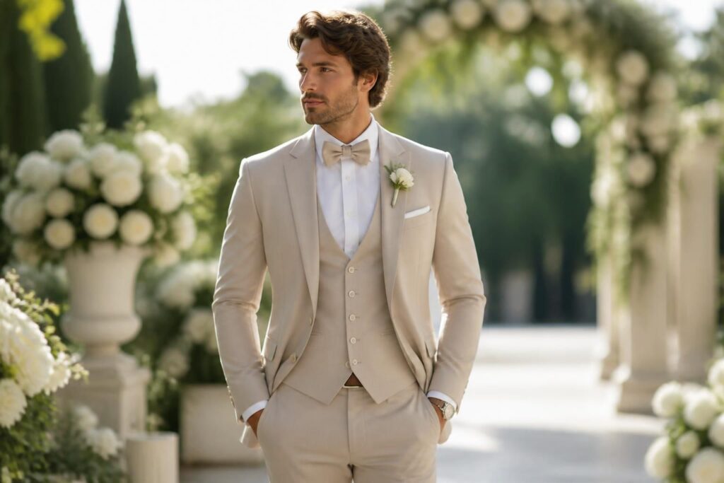découvrez nos conseils pour choisir un costume de marié beige, alliant élégance et tendances actuelles, pour un look unique le jour j.