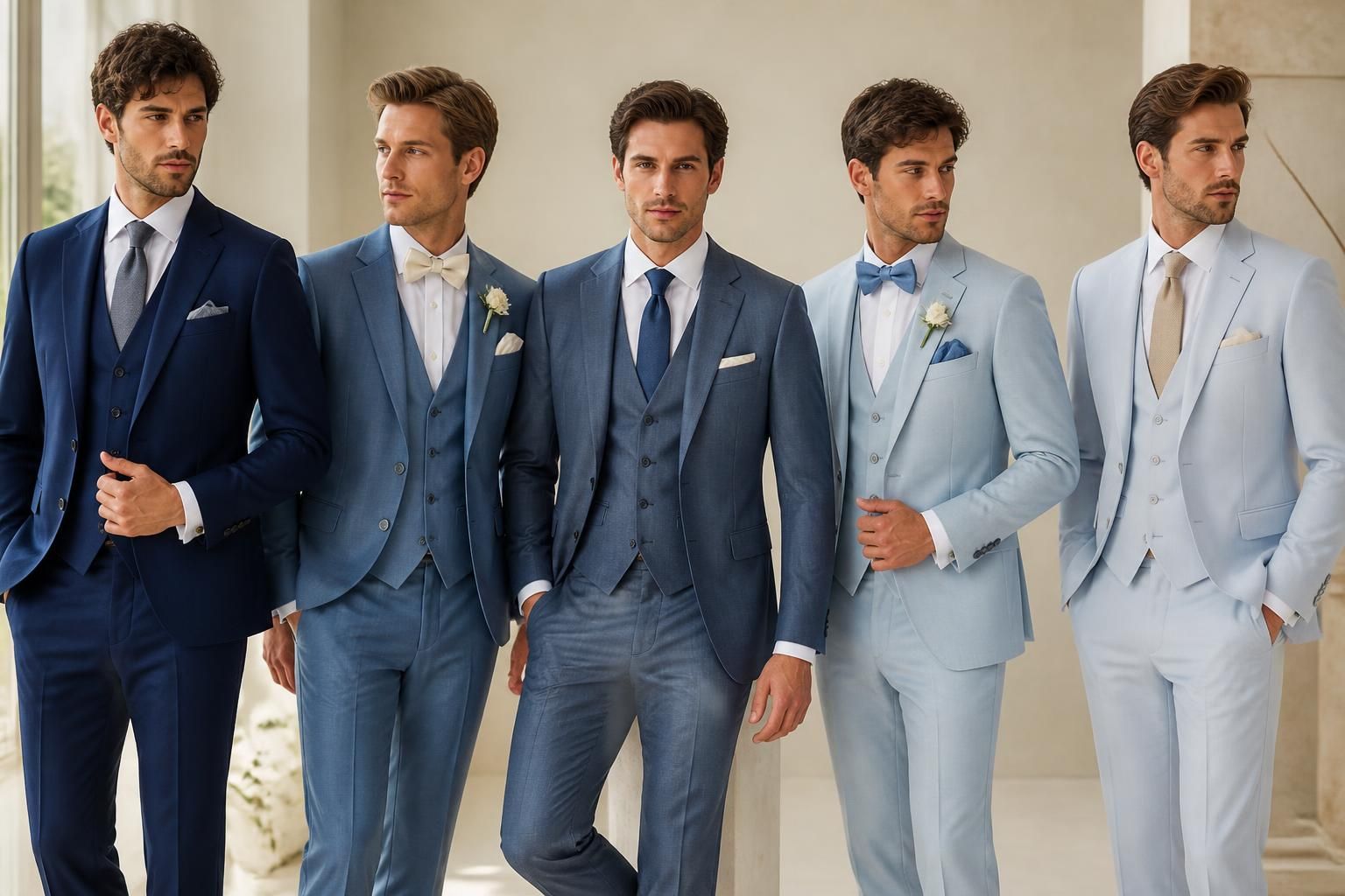 découvrez comment choisir et associer les nuances de bleu pour un costume de marié élégant et moderne, avec des conseils pour harmoniser styles et accessoires.