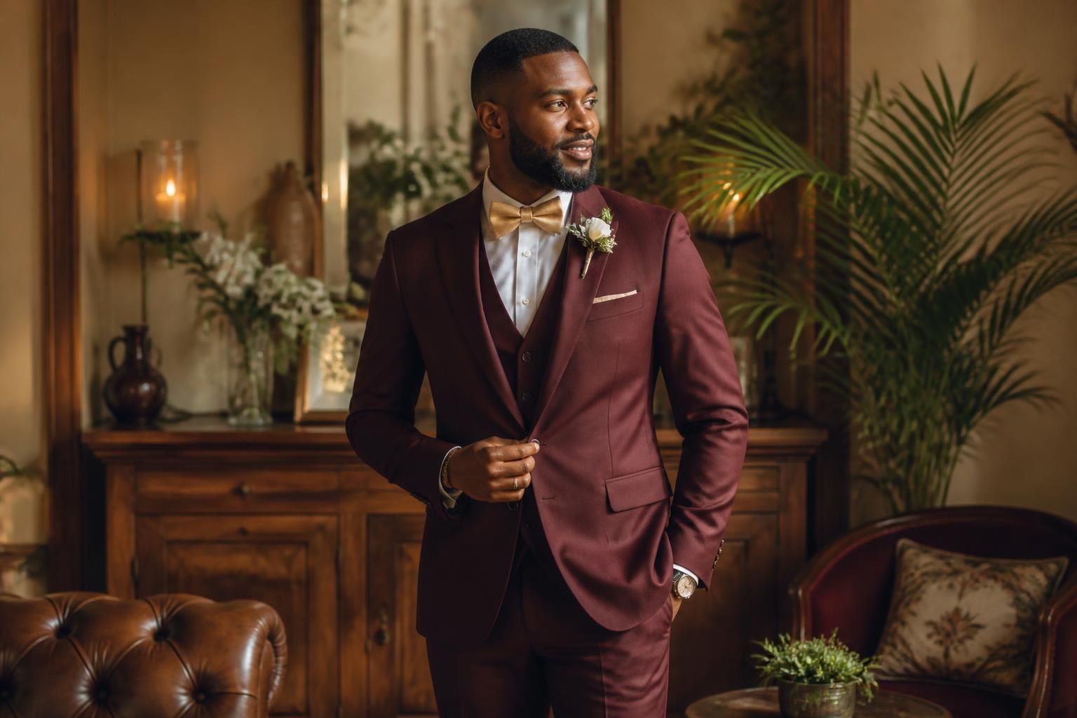 découvrez notre costume de marié bordeaux alliant élégance chic et chaleur pour un look unique et raffiné lors de votre grand jour.