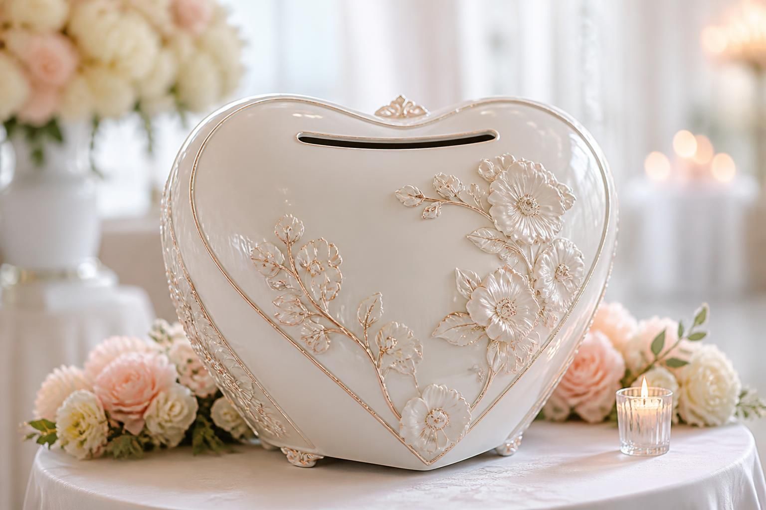 découvrez notre urne de mariage en forme de cœur, élégante et romantique, parfaite pour conserver les souvenirs précieux de votre journée spéciale.