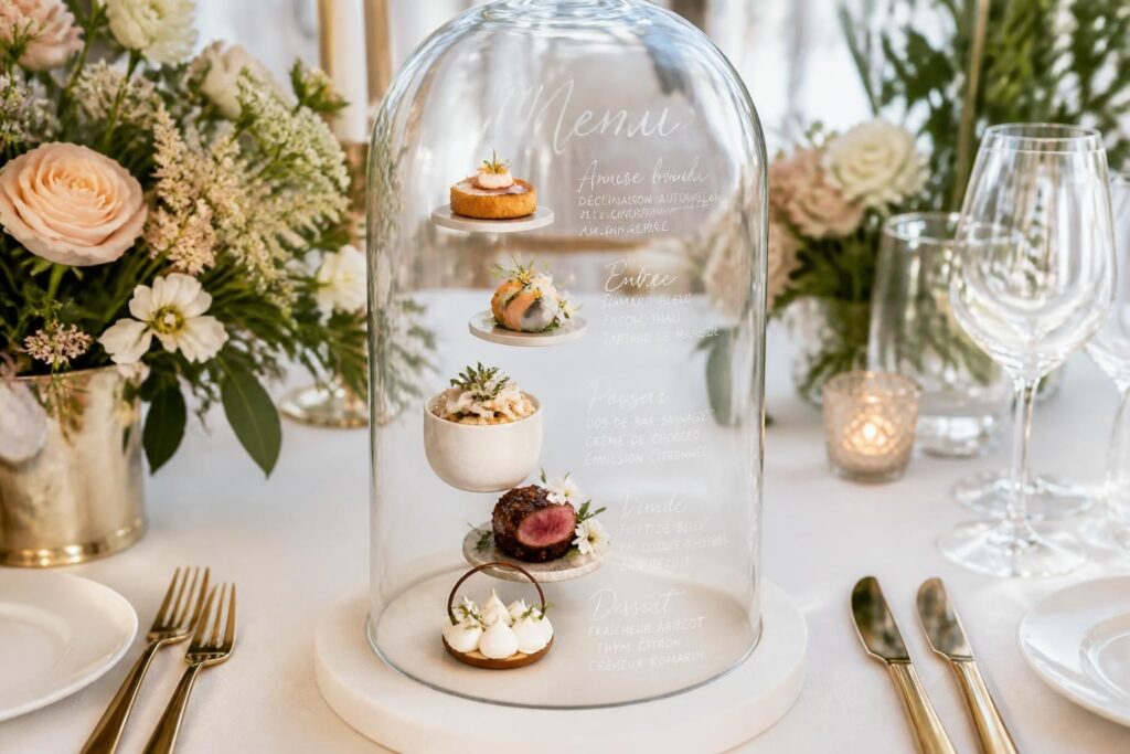 découvrez un menu de mariage original qui sort de l'ordinaire, pour une réception inoubliable et pleine de saveurs uniques.